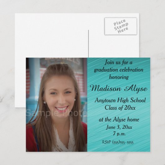 Blauwgroen aangepaste Kaart voor Afstuderen-herbra (Voorkant / Achterkant)