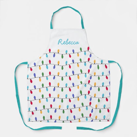 Blauwgroen aangepaste kerst Kleurrijke lichten Pat Schort (Voorkant)