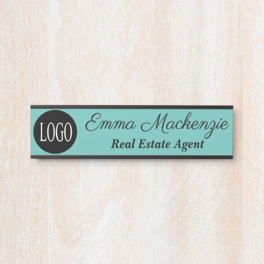 Blauwgroen Aangepaste Logo Professionele Kantoor D Deurbordje (Voorkant)