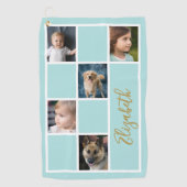 Blauwgroen Aangepaste Sjabloon Familiefoto's Golfhanddoek (Voorkant)