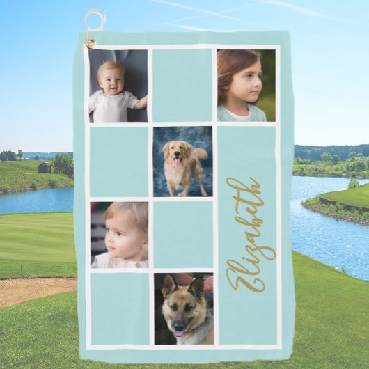 Blauwgroen Aangepaste Sjabloon Familiefoto's Golfhanddoek
