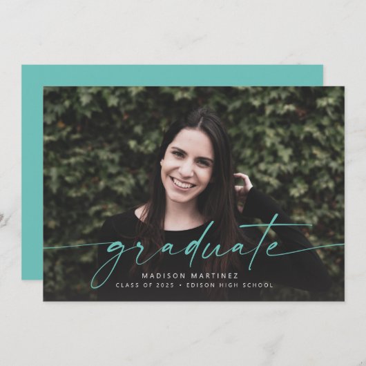 Blauwgroen aankondiging Afstuderen Afstuderen (Voorkant / Achterkant)