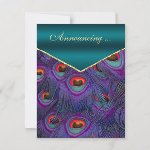 Blauwgroen aankondiging van Plum Peacock Wedding