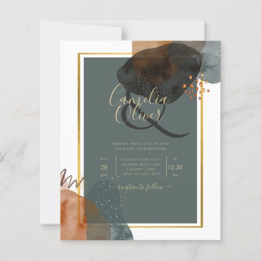 Blauwgroen AARDE TONEN WEDDING INVITE QR Code (Voorkant)