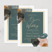 Blauwgroen AARDE TONEN WEDDING INVITE QR Code (Voorkant / Achterkant)