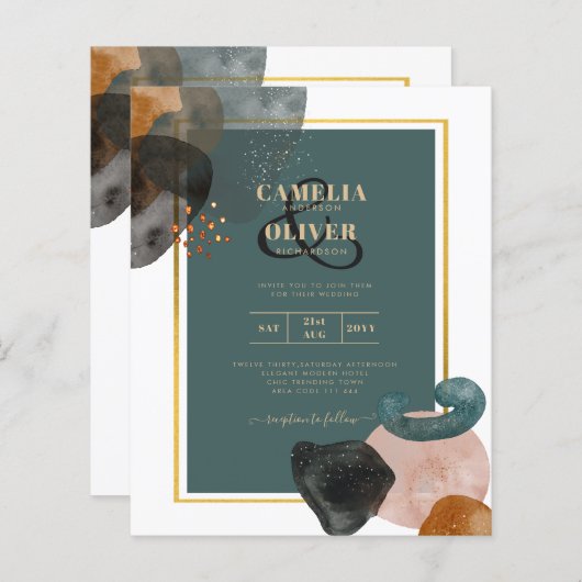 Blauwgroen AARDE TONEN WEDDING INVITE QR Code (Voorkant / Achterkant)