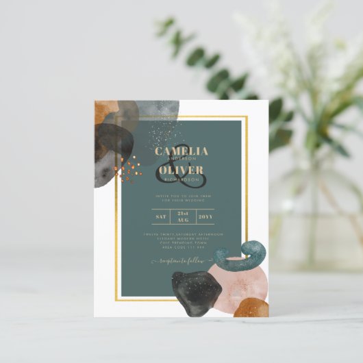 Blauwgroen AARDE TONEN WEDDING INVITE QR Code (Staand voorkant)