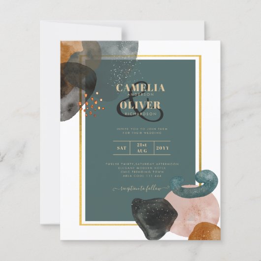 Blauwgroen AARDE TONEN WEDDING INVITE QR Code (Voorkant)