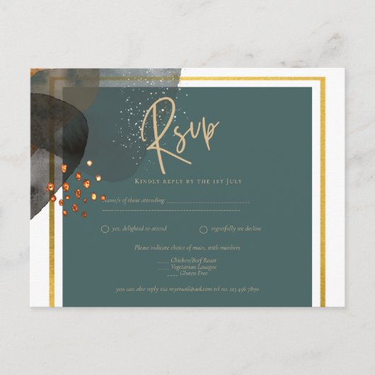 Blauwgroen AARDE TONEN WEDDING INVITE QR Code Briefkaart (Voorkant)
