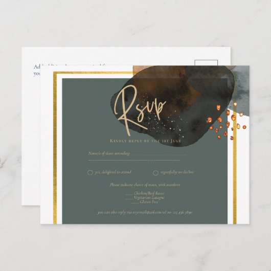 Blauwgroen AARDE TONEN WEDDING INVITE QR Code Briefkaart (Voorkant / Achterkant)