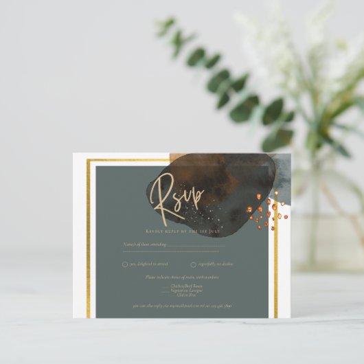 Blauwgroen AARDE TONEN WEDDING INVITE QR Code Briefkaart (Staand voorkant)