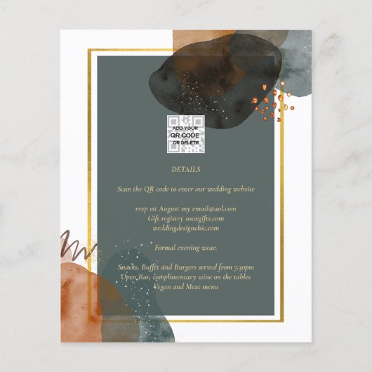 Blauwgroen AARDE TONEN WEDDING INVITE QR Code Flyer (Achterkant)