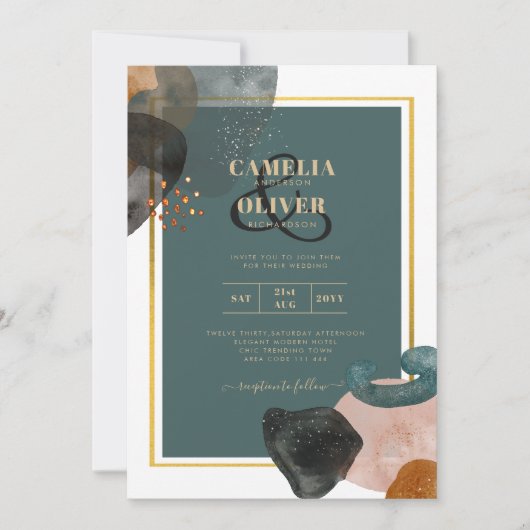 Blauwgroen AARDE TONEN WEDDING INVITE QR Code Kaart (Voorkant)