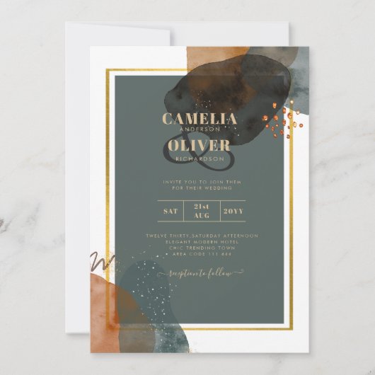 Blauwgroen AARDE TONEN WEDDING INVITE QR Code Kaart (Voorkant)