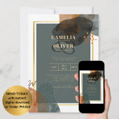 Blauwgroen AARDE TONEN WEDDING INVITE QR Code Kaart