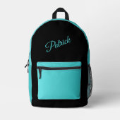 Blauwgroen ab zwart met naam bedrukte rugzak (Voorkant)