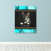 Blauwgroen Abstract Beste Kat ooit Foto Canvas Afdruk (Insitu (Houten vloer))