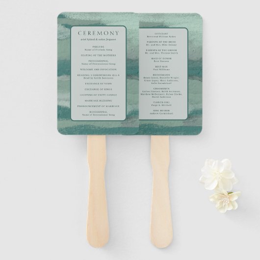 Blauwgroen Abstract Kust Chic Modern Wedding Progr Handwaaier (Voorkant en achterkant)