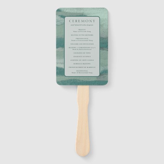 Blauwgroen Abstract Kust Chic Modern Wedding Progr Handwaaier (Voorkant)