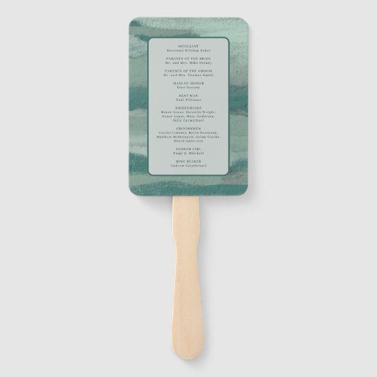 Blauwgroen Abstract Kust Chic Modern Wedding Progr Handwaaier (Achterkant)