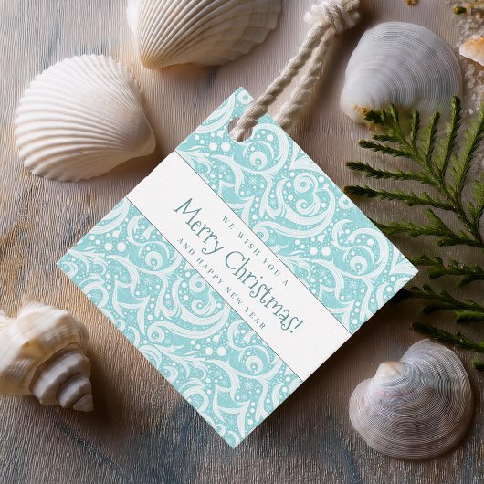 Blauwgroen Abstract sneeuwvlokpatroon#10 ID1009 Bedankjes Labels