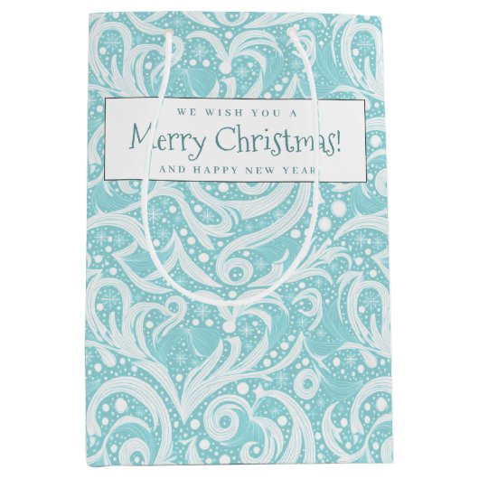 Blauwgroen Abstract sneeuwvlokpatroon#10 ID1009 Medium Cadeauzakje (Voorkant)