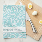 Blauwgroen Abstract sneeuwvlokpatroon#10 ID1009 Theedoek (Quarter Fold)