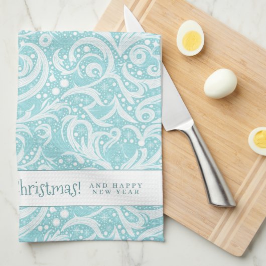 Blauwgroen Abstract sneeuwvlokpatroon#10 ID1009 Theedoek (Quarter Fold)