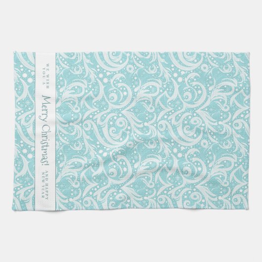 Blauwgroen Abstract sneeuwvlokpatroon#10 ID1009 Theedoek (Horizontaal)