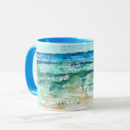 Blauwgroen abstracte Beach-kunst Mok
