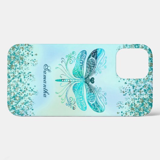 Blauwgroen Abstracte dragonfly-glitterie Case-Mate iPhone Case (Achterkant (horizontaal))
