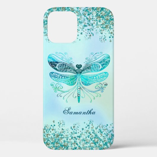 Blauwgroen Abstracte dragonfly-glitterie Case-Mate iPhone Case (Achterkant)