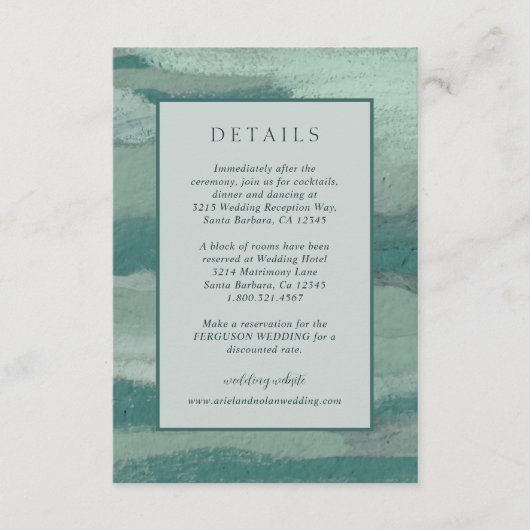 Blauwgroen abstracte kust chique moderne bruiloft informatiekaartje (Voorkant)