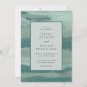 Blauwgroen abstracte kust chique moderne bruiloft kaart (Voorkant)