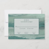 Blauwgroen abstracte kust chique moderne bruiloft RSVP kaartje (Voorkant)