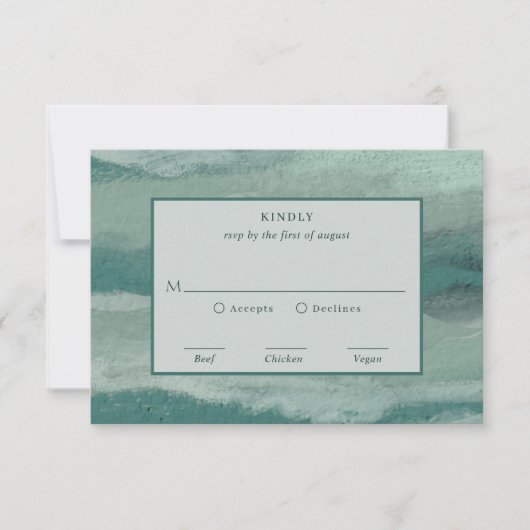 Blauwgroen abstracte kust chique moderne bruiloft RSVP kaartje (Voorkant)