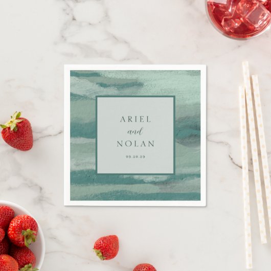 Blauwgroen abstracte kust chique moderne bruiloft servet (Insitu)