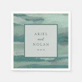 Blauwgroen abstracte kust chique moderne bruiloft servet (Voorkant)