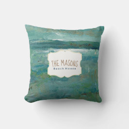 Blauwgroen abstracte oceaankust kunst kussen