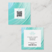 Blauwgroen Abstracte QR-code Sociale media Vierkante Visitekaartje (Voorkant / Achterkant)