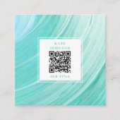  Blauwgroen Abstracte QR-code Sociale media Vierkante Visitekaartje (Voorkant)