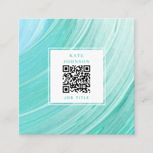  Blauwgroen Abstracte QR-code Sociale media Vierkante Visitekaartje (Voorkant)