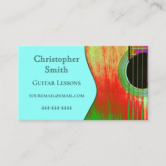 Blauwgroen Abstracte rode en groene gitaarlessen Visitekaartje (Voorkant)