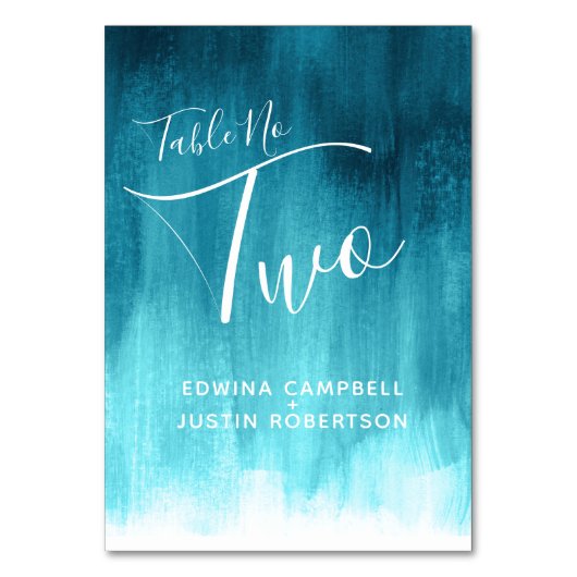 Blauwgroen abstracte wasmoderne kunsttafel nummer kaart (Voorkant)