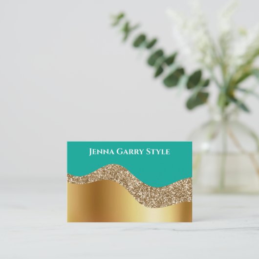 Blauwgroen achtergrond met Gold en Glitter Visitekaartje (Staand voorkant)