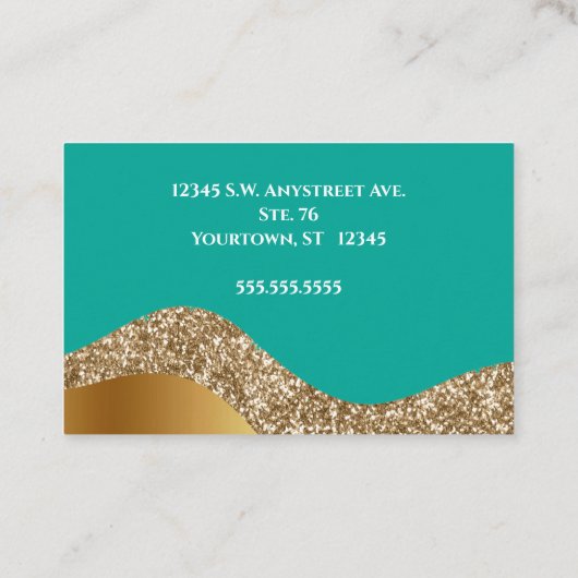 Blauwgroen achtergrond met Gold en Glitter Visitekaartje (Achterkant)