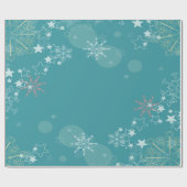 Blauwgroen Achtergrond met witte sneeuwvlokken Wra Cadeaupapier (Vlak)