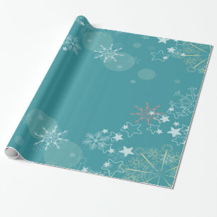 Blauwgroen Achtergrond met witte sneeuwvlokken Wra Cadeaupapier