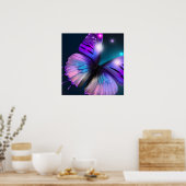 Blauwgroen achtergrond Paarse vlinder Poster (Keuken)