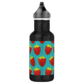 Blauwgroen achtergrond rode aardbeienpatroon waterfles  (Rechts)